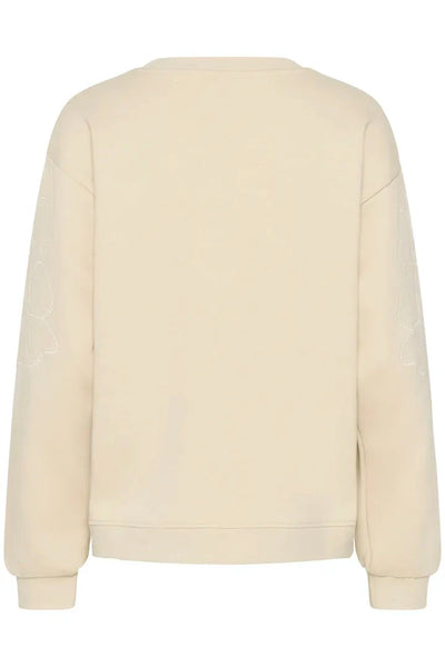 CREAM CREW NECK SWEATER WITH FLOWER DETAILED NECKLINE Sweater CREAM 