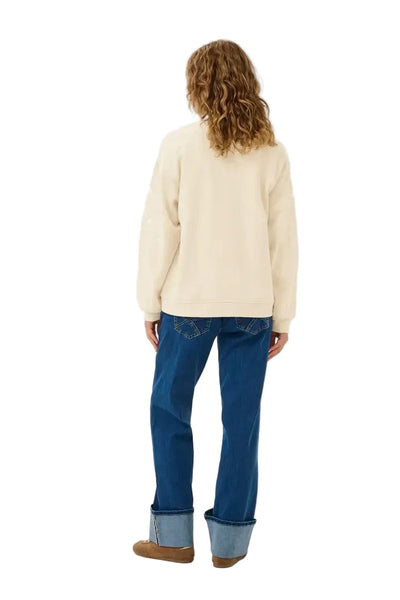 CREAM CREW NECK SWEATER WITH FLOWER DETAILED NECKLINE Sweater CREAM 