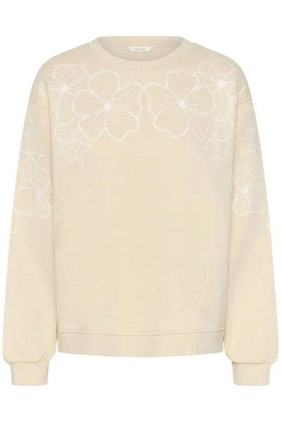 CREAM CREW NECK SWEATER WITH FLOWER DETAILED NECKLINE Sweater CREAM 