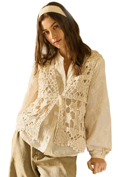 CREAM CROCHET VEST Cardigan CREAM M/L Cream 