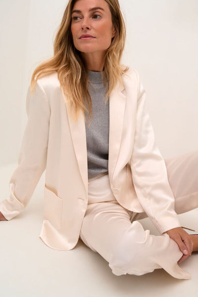 CREAM LONG SLEEVE SATIN BLAZER Blazer CREAM 