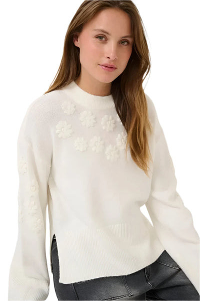 CREAM PULLOVER WITH FLOWER DETAIL ON NECKLINE Sweater KAFFE 