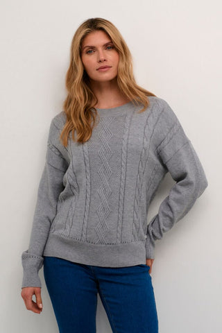 CREW NECK GREY KNIT SWEATER SWEATER CREAM S Grey 