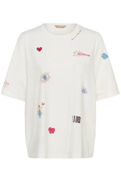 CREW NECK WHITE T SHIRT WITH APPLIQUE T Shirts & Tops CULTURE 