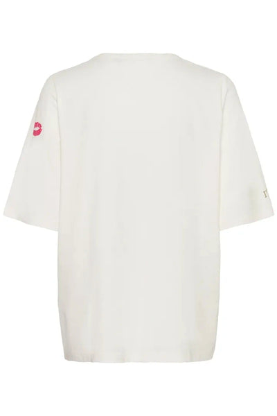 CREW NECK WHITE T SHIRT WITH APPLIQUE T Shirts & Tops CULTURE 