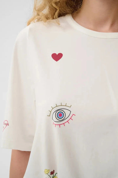 CREW NECK WHITE T SHIRT WITH APPLIQUE T Shirts & Tops CULTURE 