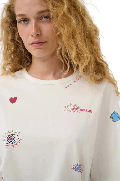 CREW NECK WHITE T SHIRT WITH APPLIQUE T Shirts & Tops CULTURE S White 