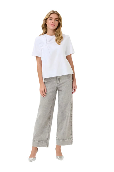 CREW NECK WHITE T SHIRT WITH NECK LINE TIE T-Shirt Kaffe 