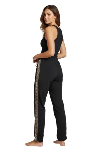 CRINKLED BLACK PANTS WITH SIDE LEOPARD PRINT Pants Eternelle 