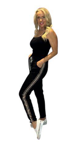 CRINKLED BLACK PANTS WITH SIDE LEOPARD PRINT Pants Eternelle S Black 