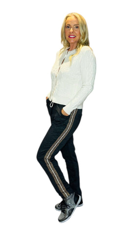 CRINKLED CHARCOAL PANTS WITH SIDE LEOPARD PRINT Pants Eternelle S Charcoal 