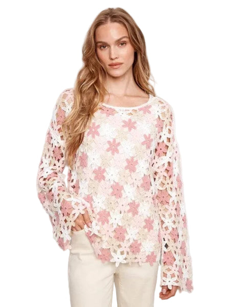 CROCHET FLOWER OPEN KNIT TOP Top Charlie B 