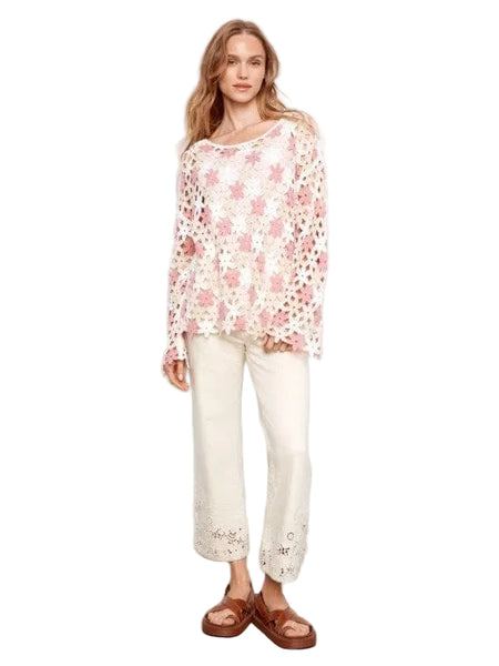 CROCHET FLOWER OPEN KNIT TOP Top Charlie B 