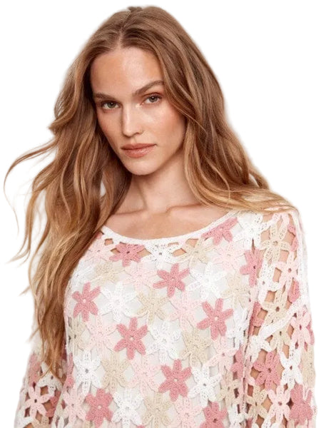 CROCHET FLOWER OPEN KNIT TOP Top Charlie B 