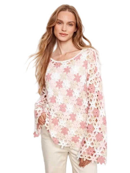 CROCHET FLOWER OPEN KNIT TOP Top Charlie B S Carnation P010 