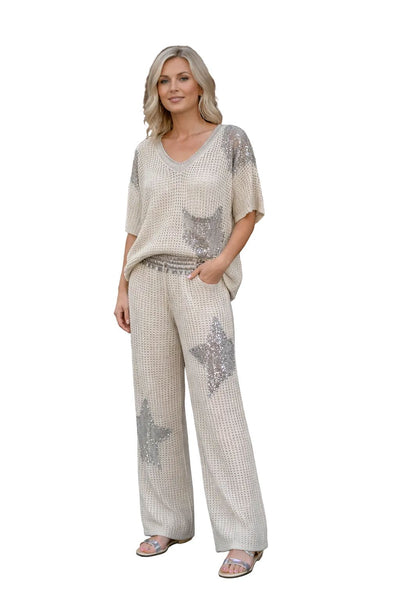 CROCHET LINED STAR SEQUINED ELASTIC WAIST PANT Pant Eternelle 