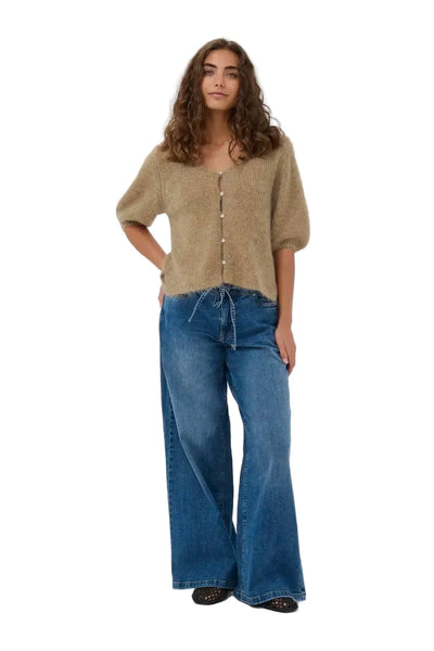 CROP BUTTON DOWN SHORT SLEEVE CARDIGAN T Shirts & Tops CULTURE 
