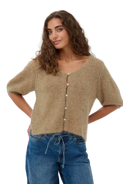 CROP BUTTON DOWN SHORT SLEEVE CARDIGAN T Shirts & Tops CULTURE S/M Dune 