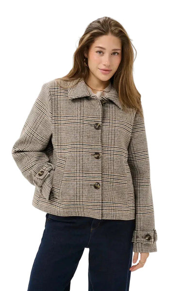 CROP GREY PLAID JACKET Jacket CREAM 34 Grey 