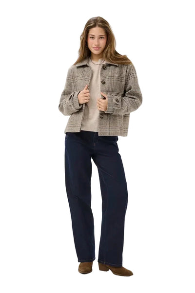 CROP GREY PLAID JACKET Jacket CREAM 