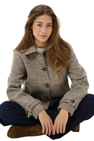 CROP GREY PLAID JACKET Jacket CREAM 