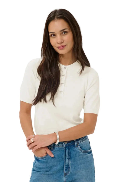 CROP KNIT POLO TOP Cardigan Kaffe XS Chalk 