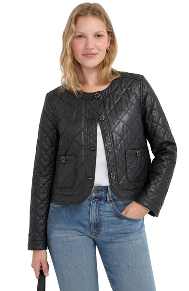 CROPPED QUILTED COLLARLESS BLACK JACKET Jacket Liverpool S Black 