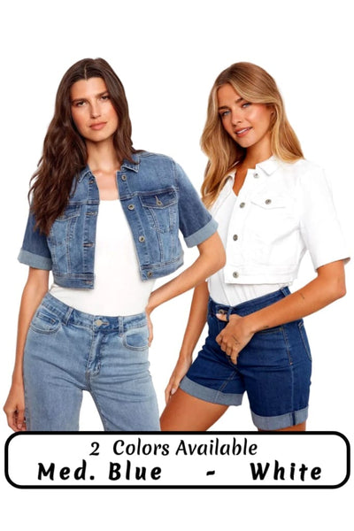 CROPPED SHORT SLEEVE DENIM JACKET Jacket Charlie B 
