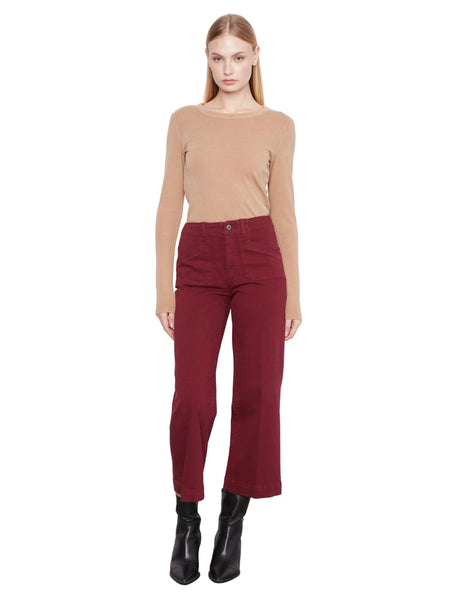 CROPPED WIDE LEG MERLOT TWILL PANTS WITH PATCH POCKETS Jeans Charlie B. 2 Merlot 