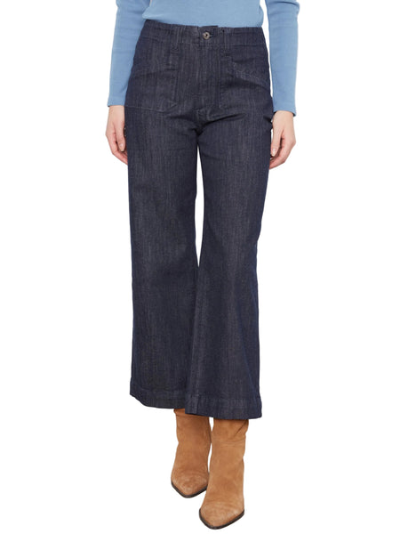 CROPPED WIDE LEG STRETCH DENIM PANTS WITH PATCH POCKETS Jeans Charlie B. 2 Deep Blue 910 