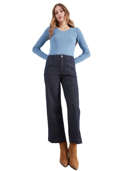 CROPPED WIDE LEG STRETCH DENIM PANTS WITH PATCH POCKETS Jeans Charlie B. 