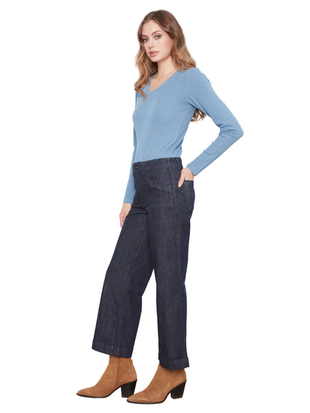 CROPPED WIDE LEG STRETCH DENIM PANTS WITH PATCH POCKETS Jeans Charlie B. 