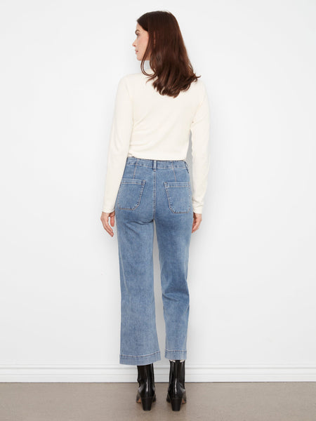 CROPPED WIDE LEG STRETCH DENIM PANTS WITH PATCH POCKETS Jeans Charlie B. 