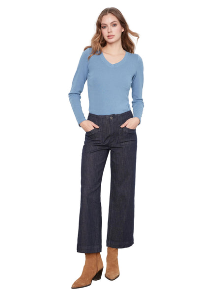 CROPPED WIDE LEG STRETCH DENIM PANTS WITH PATCH POCKETS Jeans Charlie B. 