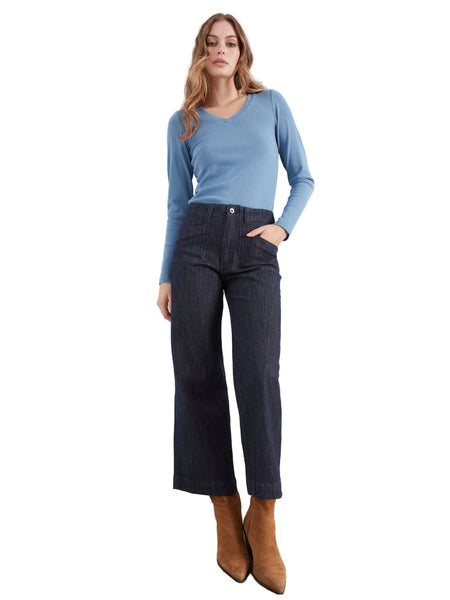 CROPPED WIDE LEG STRETCH DENIM PANTS WITH PATCH POCKETS Jeans Charlie B. 