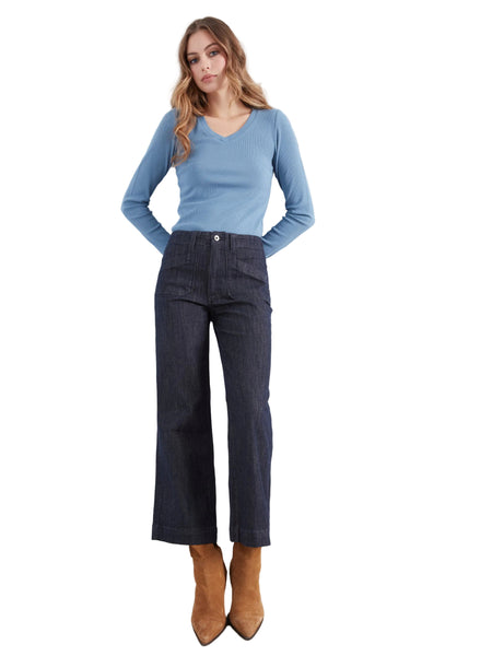 CROPPED WIDE LEG STRETCH DENIM PANTS WITH PATCH POCKETS Jeans Charlie B. 