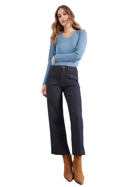 CROPPED WIDE LEG STRETCH DENIM PANTS WITH PATCH POCKETS Jeans Charlie B. 
