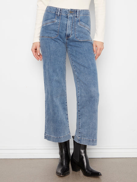 CROPPED WIDE LEG STRETCH DENIM PANTS WITH PATCH POCKETS Jeans Charlie B. 
