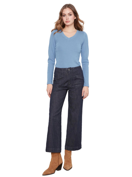 CROPPED WIDE LEG STRETCH DENIM PANTS WITH PATCH POCKETS Jeans Charlie B. 