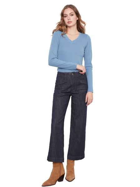 CROPPED WIDE LEG STRETCH DENIM PANTS WITH PATCH POCKETS Jeans Charlie B. 