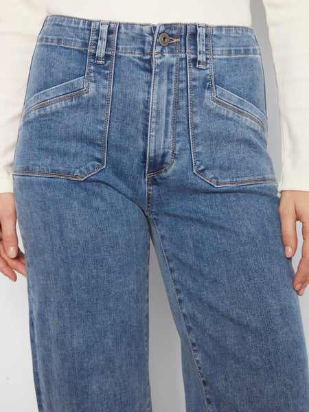 CROPPED WIDE LEG STRETCH DENIM PANTS WITH PATCH POCKETS Jeans Charlie B. 