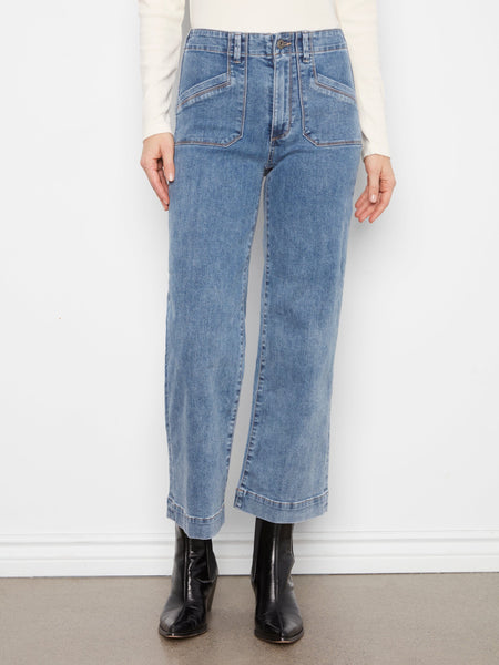 CROPPED WIDE LEG STRETCH DENIM PANTS WITH PATCH POCKETS Jeans Charlie B. 