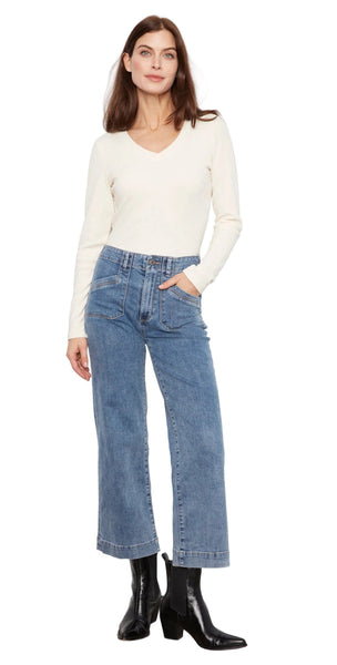 CROPPED WIDE LEG STRETCH DENIM PANTS WITH PATCH POCKETS Jeans Charlie B. 