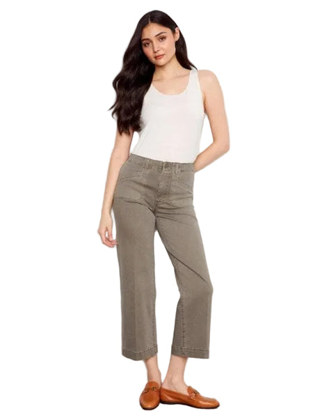 CROPPED WIDE LEG TWILL PANTS WITH PATCH POCKETS Pants Charlie B 