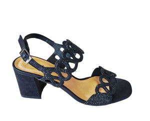 CRYSTAL BLACK CHUNKY HEEL SANDAL Shoes Little Empress 36 Black 