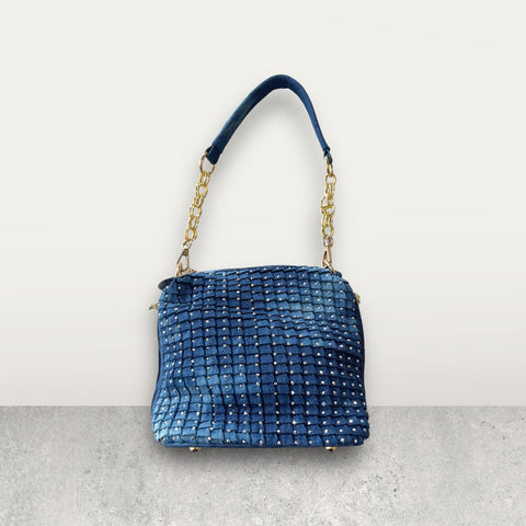 CRYSTAL EMBELLISHED SMALL DENIM HANDBAG Handbag Manocchio Denim Blue 