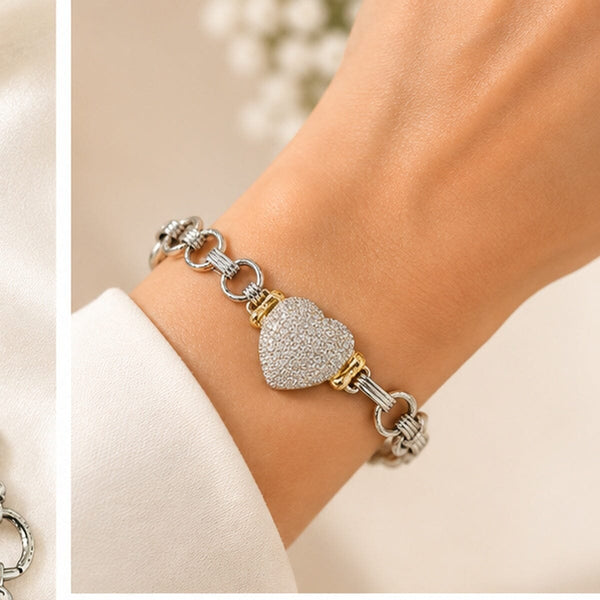 CRYSTAL HEART LINK CHAIN BRACELET Bracelet FashionWear Collection 