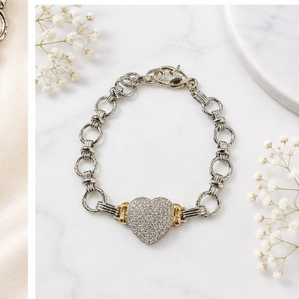 CRYSTAL HEART LINK CHAIN BRACELET Bracelet FashionWear Collection 