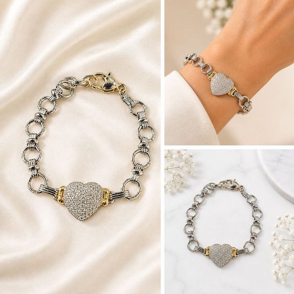 CRYSTAL HEART LINK CHAIN BRACELET Bracelet FashionWear Collection 