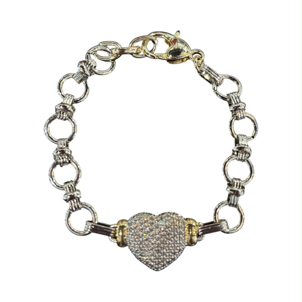 CRYSTAL HEART LINK CHAIN BRACELET Bracelet FashionWear Collection SIlver/Gold 